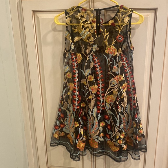 Anthropologie Eri + Ali Black Lace Tunic Dress with Floral Embroidery XSP - Picture 5 of 12
